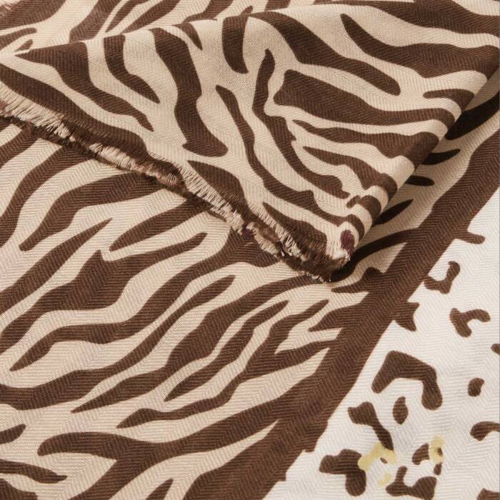 Katie Loxton Chocolate & Ecru Animal Printed Foil Scarf