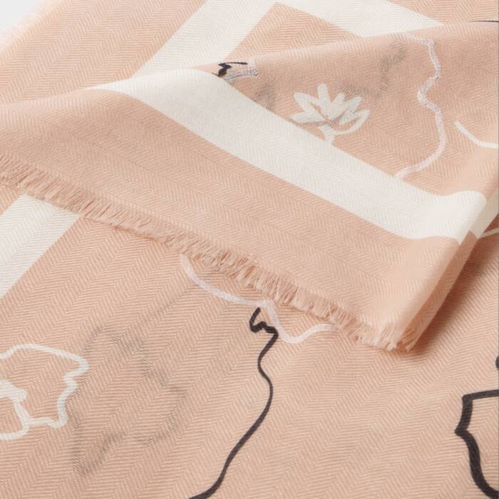 Katie Loxton Blush Pink & Off White Flora Outline Printed Foil Scarf