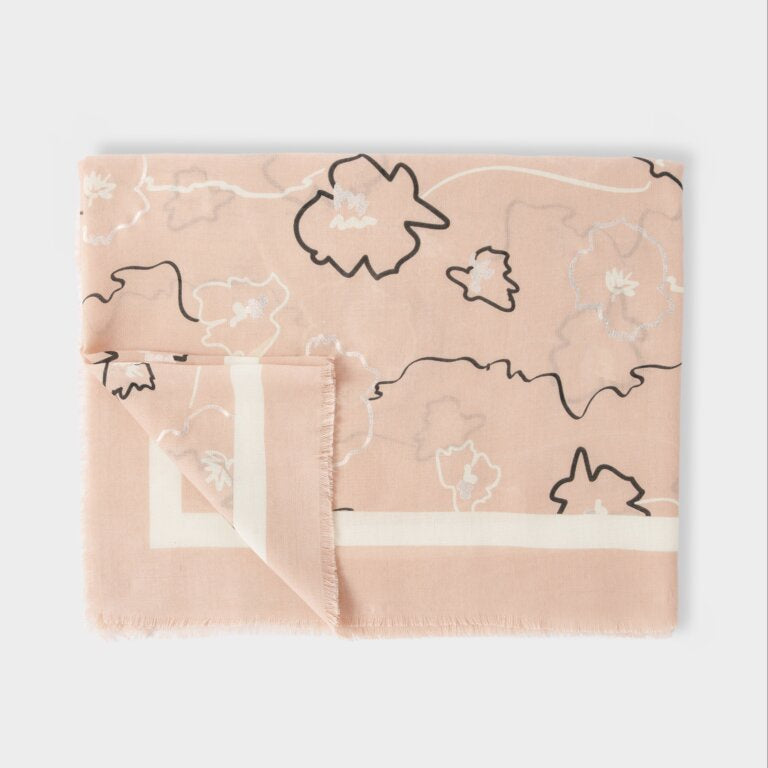 Katie Loxton Blush Pink & Off White Flora Outline Printed Foil Scarf