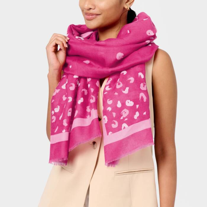 Katie Loxton Magenta & Off White Leopard Brush Stroke Printed Foil Scarf