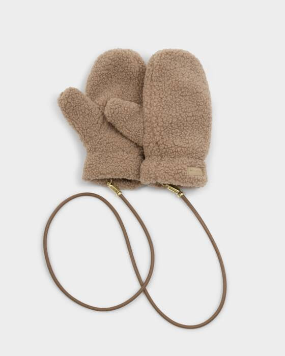 Katie Loxton Tan Teddy Mittens With Cord