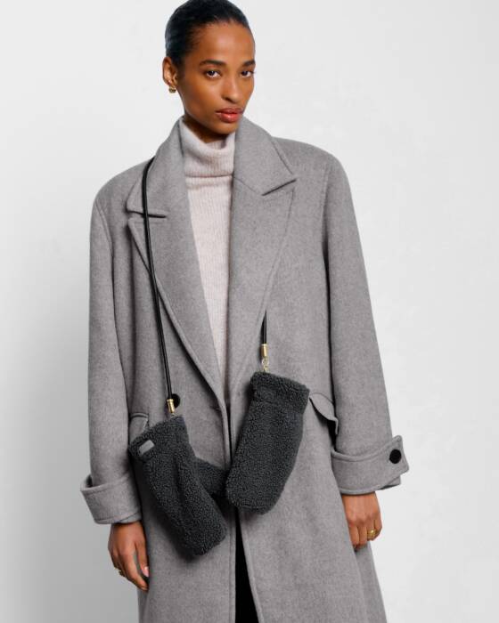 Katie Loxton Charcoal Teddy Mittens With Cord