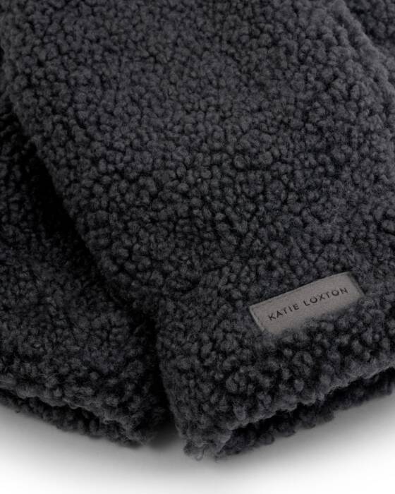 Katie Loxton Charcoal Teddy Mittens With Cord