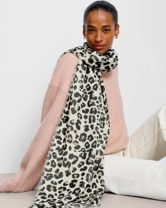 Katie Loxton Ecru Black Leopard Printed Scarf