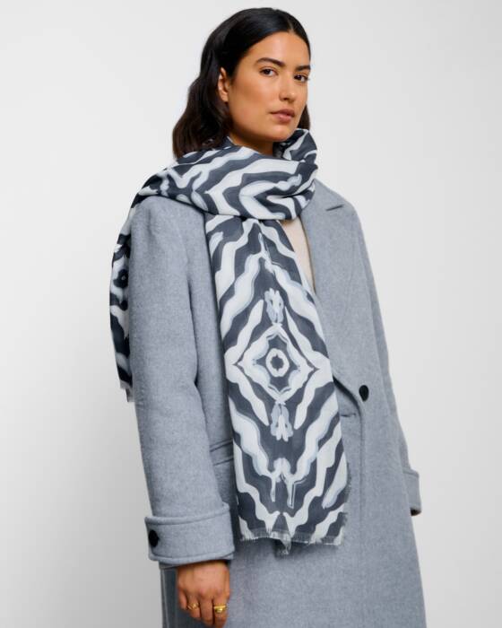 Katie Loxton White Navy Kaleidoscope Printed Scarf