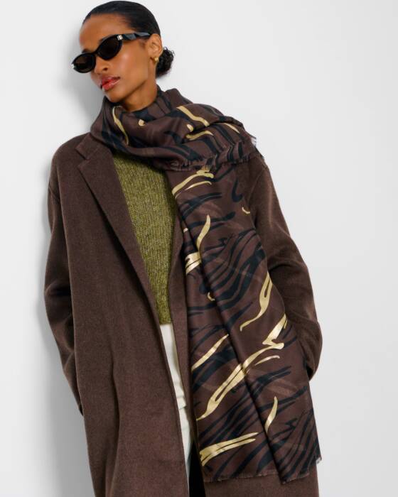 Katie Loxton Chocolate Black Zebra Printed Foil Scarf