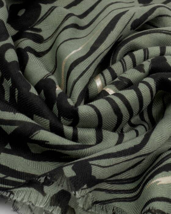 Katie Loxton Graphite Green Black Abstract Animal Printed Foil Scarf