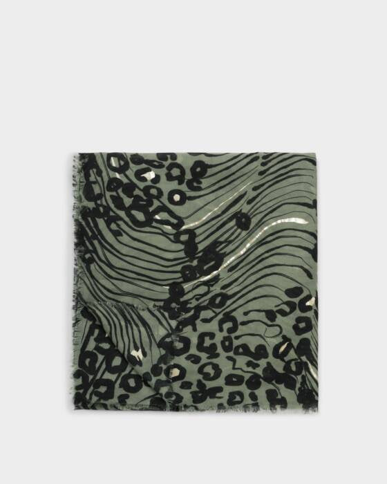 Katie Loxton Graphite Green Black Abstract Animal Printed Foil Scarf