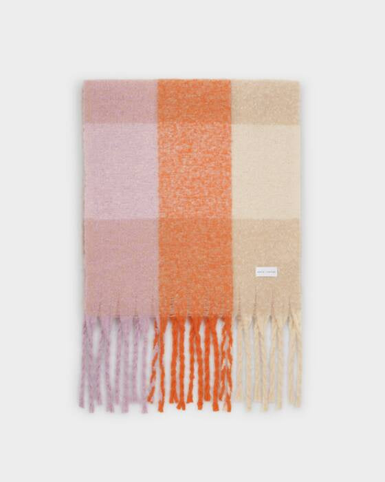 Katie Loxton Lilac Orange Taupe Recycled Checked Tassel Scarf