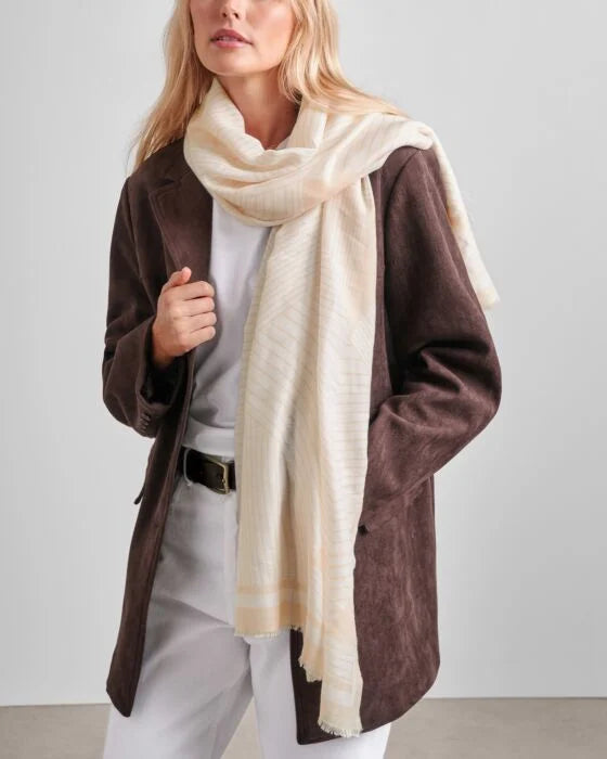 Katie Loxton White Soft Yellow Geometric Lines Printed Scarf