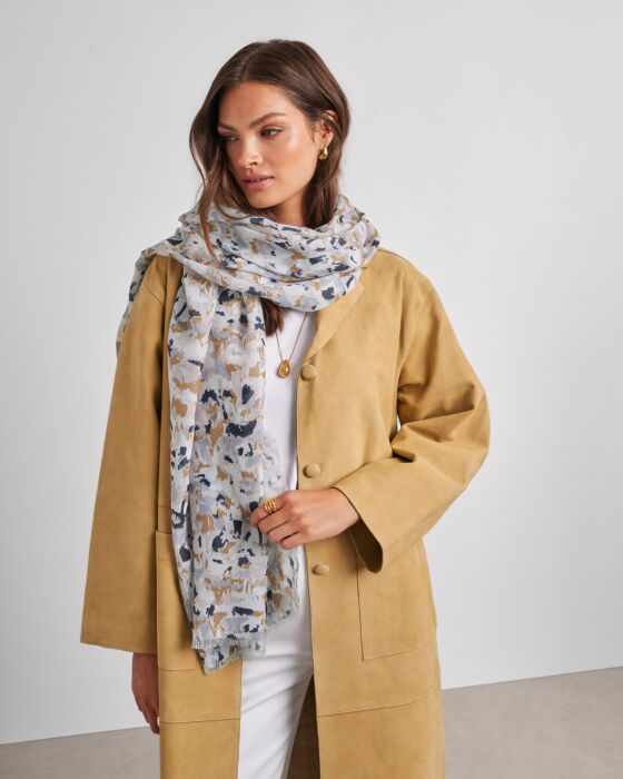 Katie Loxton White Caramel Navy Terazzo Printed Scarf