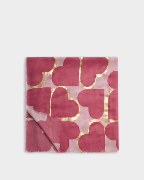 Katie Loxton Rink Raspberry Heart Tile Printed Foil Scarf
