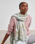 Katie Loxton Green Mist Off White Golden Floral Line Printed Foil Scarf