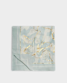 Katie Loxton Green Mist Off White Golden Floral Line Printed Foil Scarf