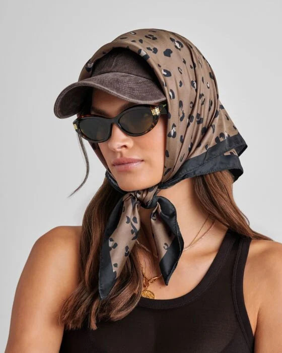 Katie Loxton Mocha Black Classic Leopard Satin Multiway Scarf