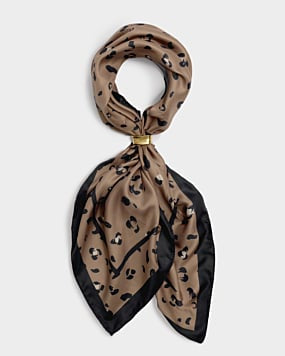 Katie Loxton Mocha Black Classic Leopard Satin Multiway Scarf