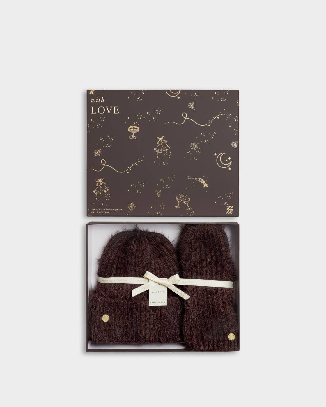 Katie Loxton Chocolate Boxed Hat & Mittens Set