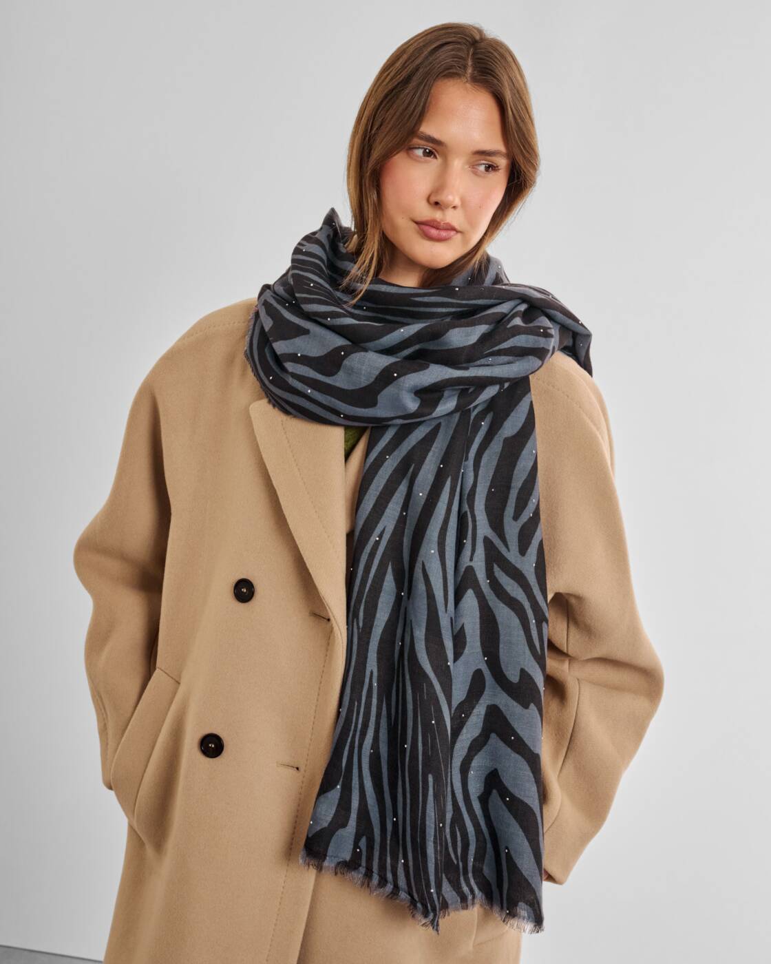 Katie Loxton Navy & Black Sebra Stripe Printed Studded Scarf