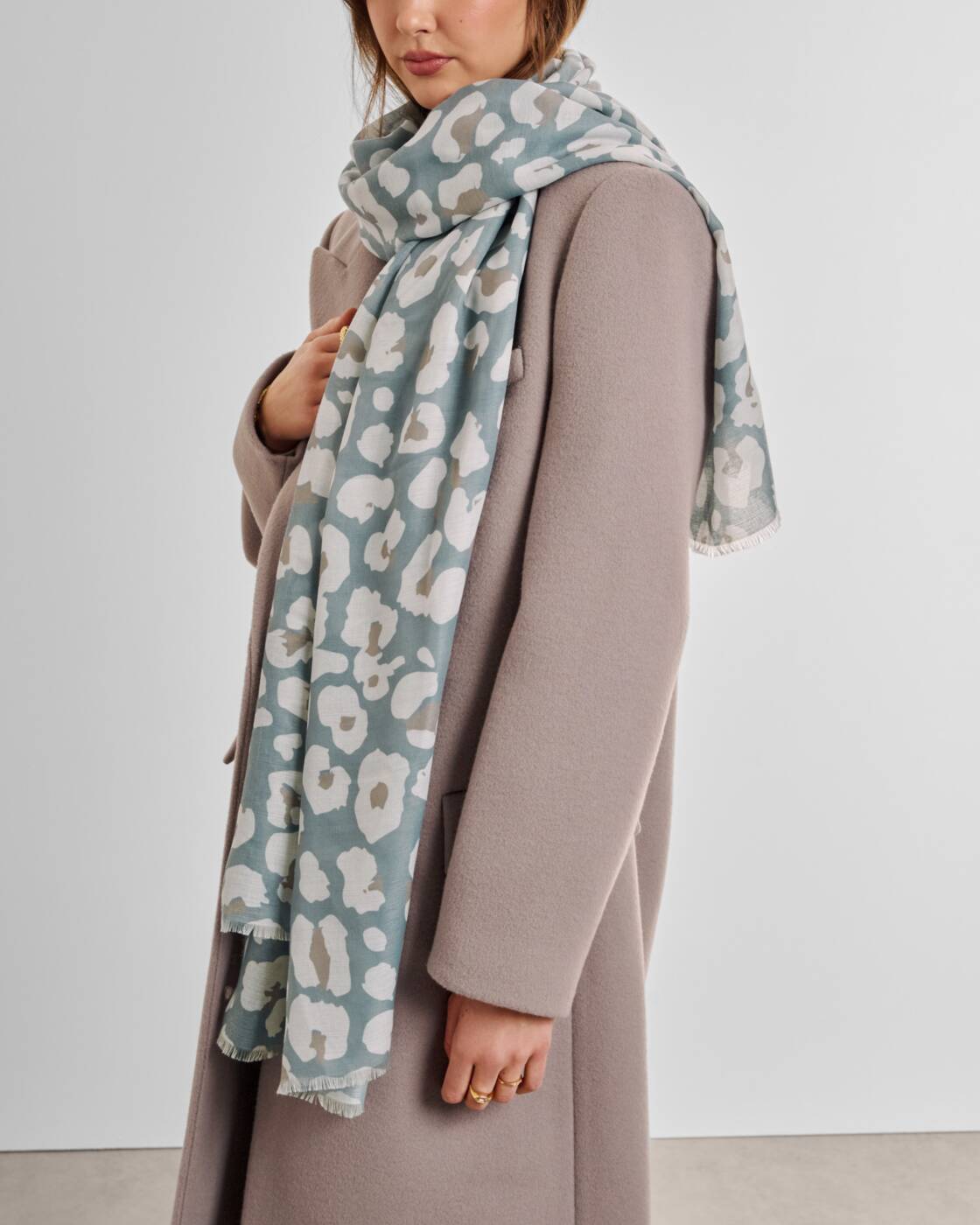 Katie Loxton Grey Taupe Off White Abstract Floral Printed Scarf