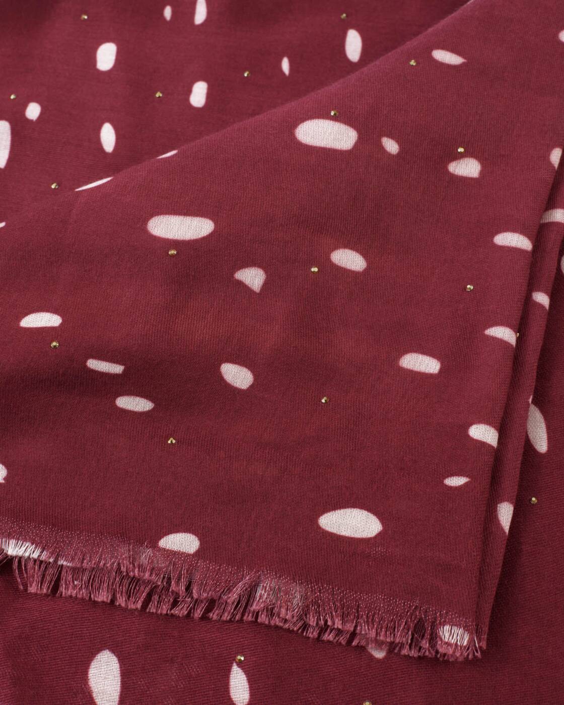 Katie Loxton Burgundy & White Scattered Dots Printed Studded Scarf