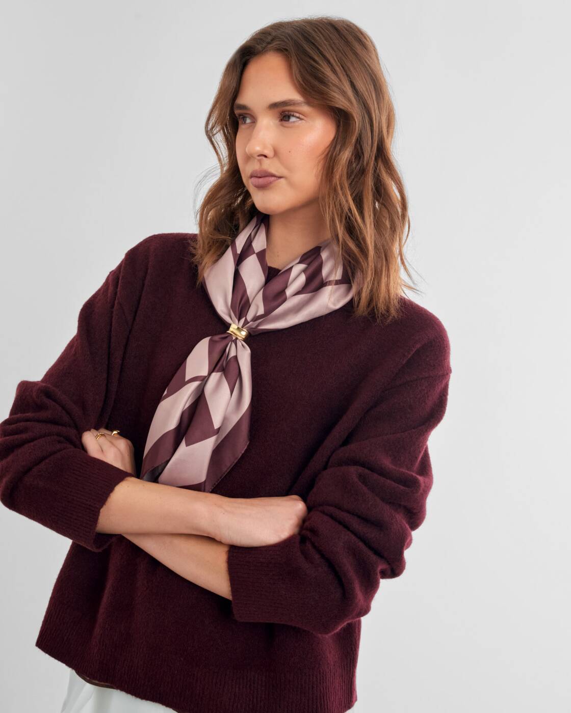 Katie Loxton Pink & Cherry Check Satin Multiway Scarf