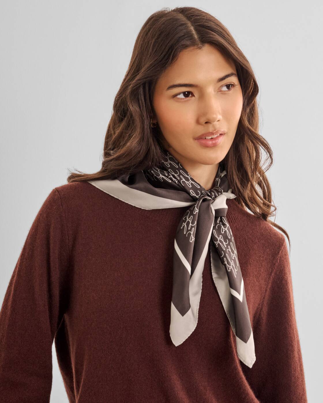 Katie Loxton Chocolate & Taupe Scripted Satin Multiway Scarf