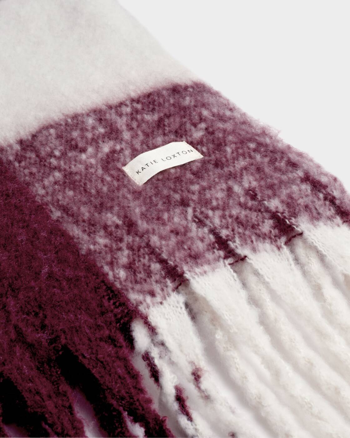 Katie Loxton Cherry & Off White Recycled Checked Tassel Scarf