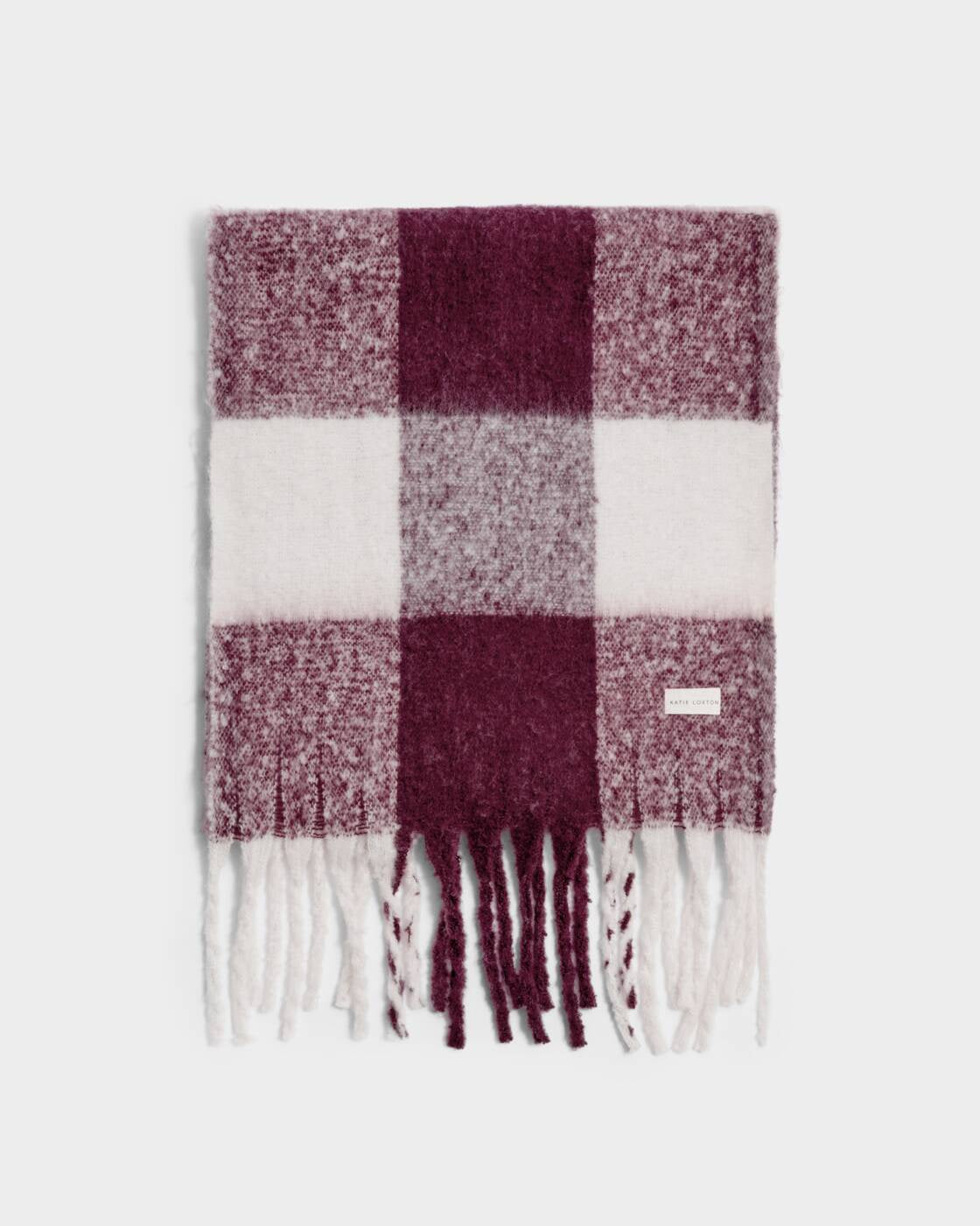 Katie Loxton Cherry & Off White Recycled Checked Tassel Scarf