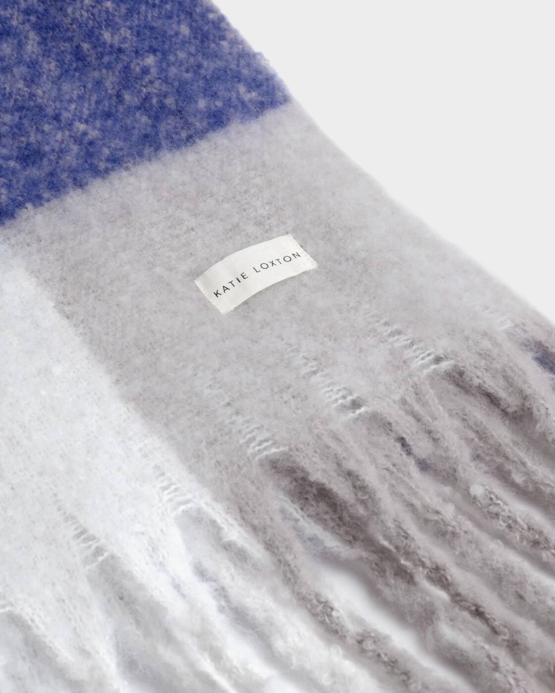 Katie Loxton Blue & Grey Recycled Checked Tassel Scarf