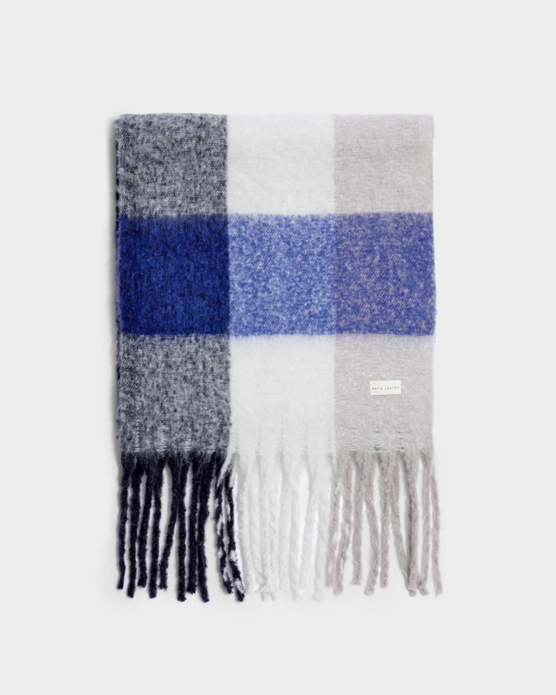 Katie Loxton Blue & Grey Recycled Checked Tassel Scarf