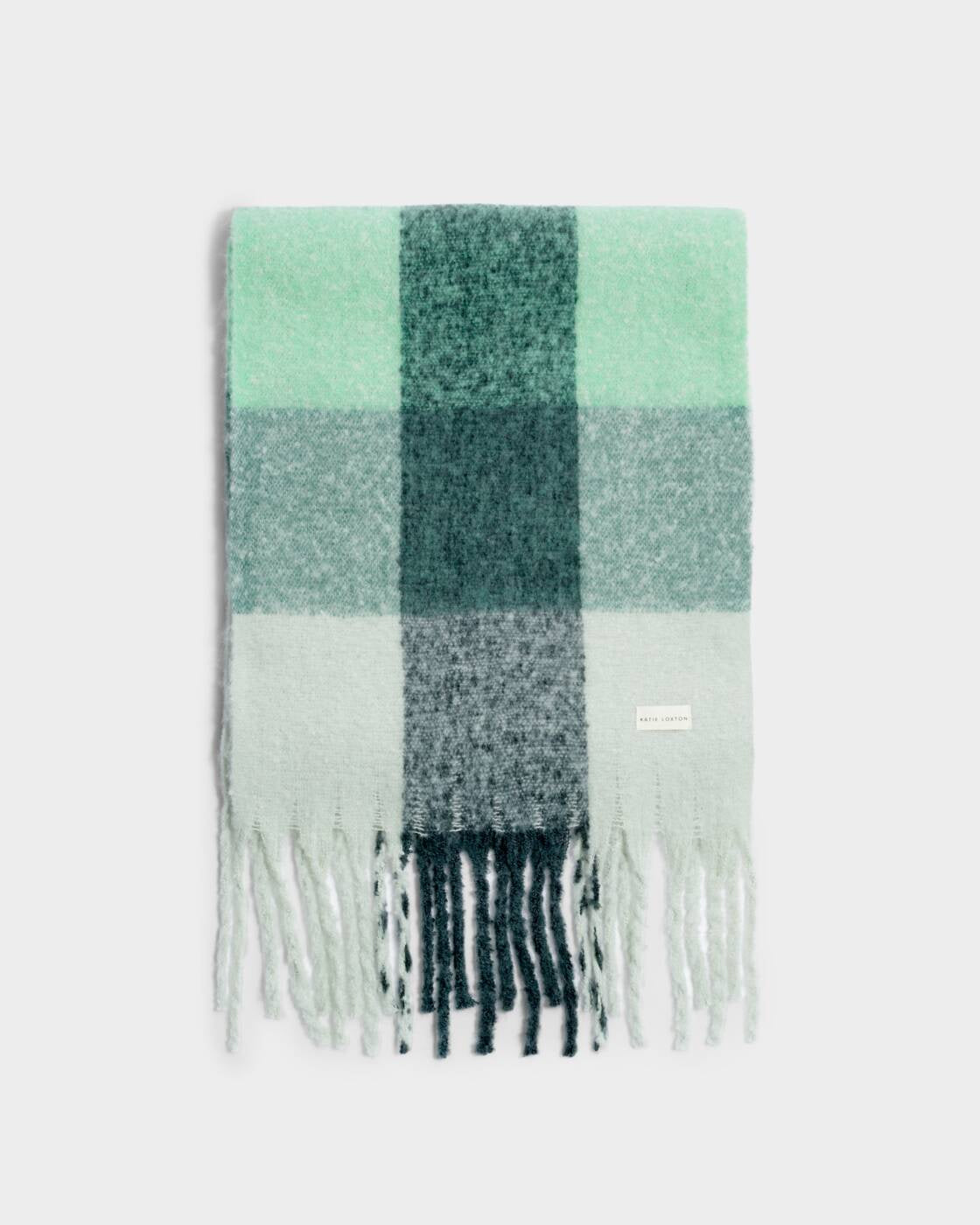 Katie Loxton Green & Grey Recycled Checked Tassel Scarf