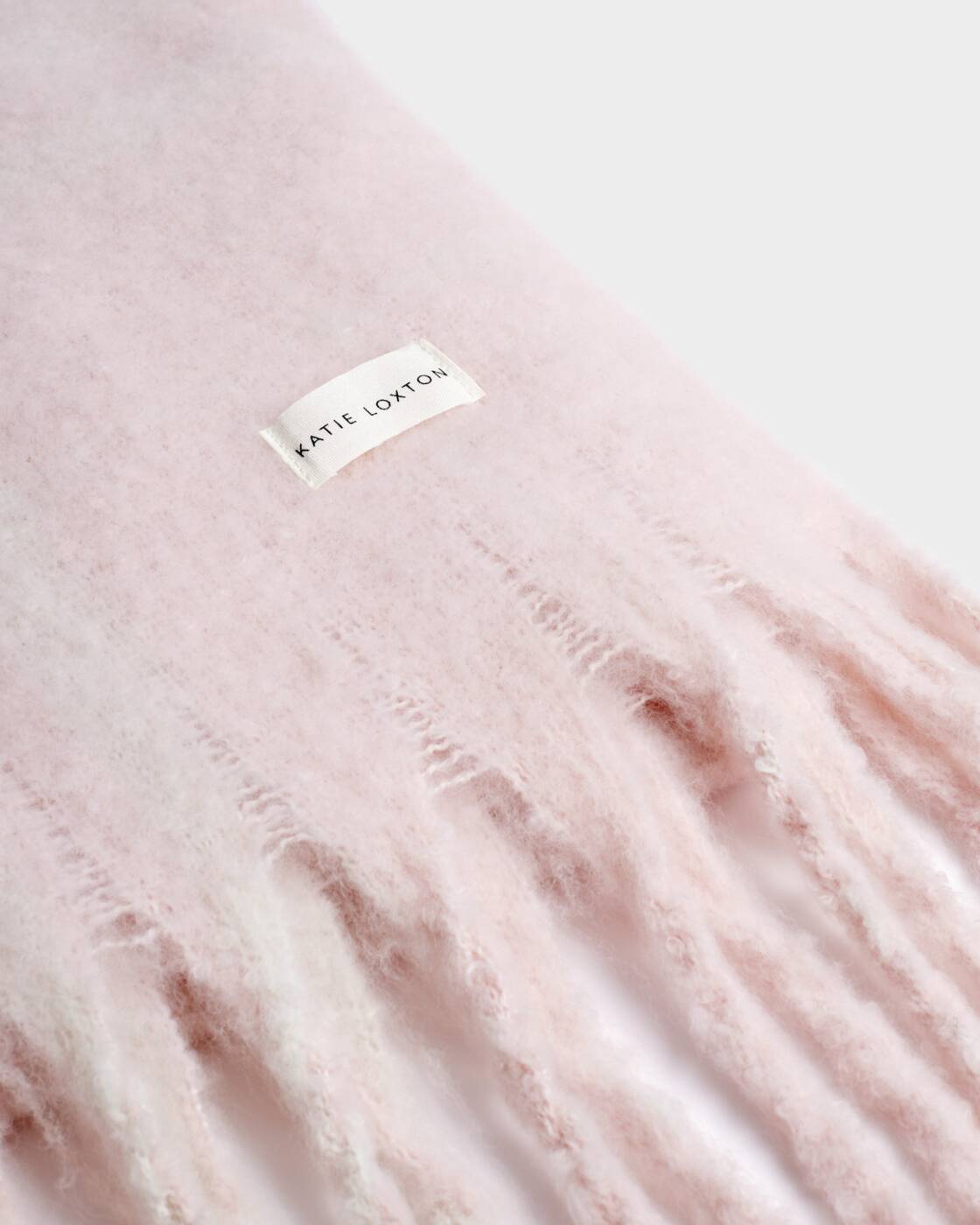 Katie Loxton Blush Pink & White Plaid Recycled Striped Tassel Scarf