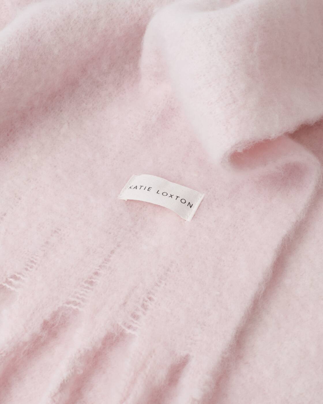 Katie Loxton Blush Pink & White Plaid Recycled Striped Tassel Scarf