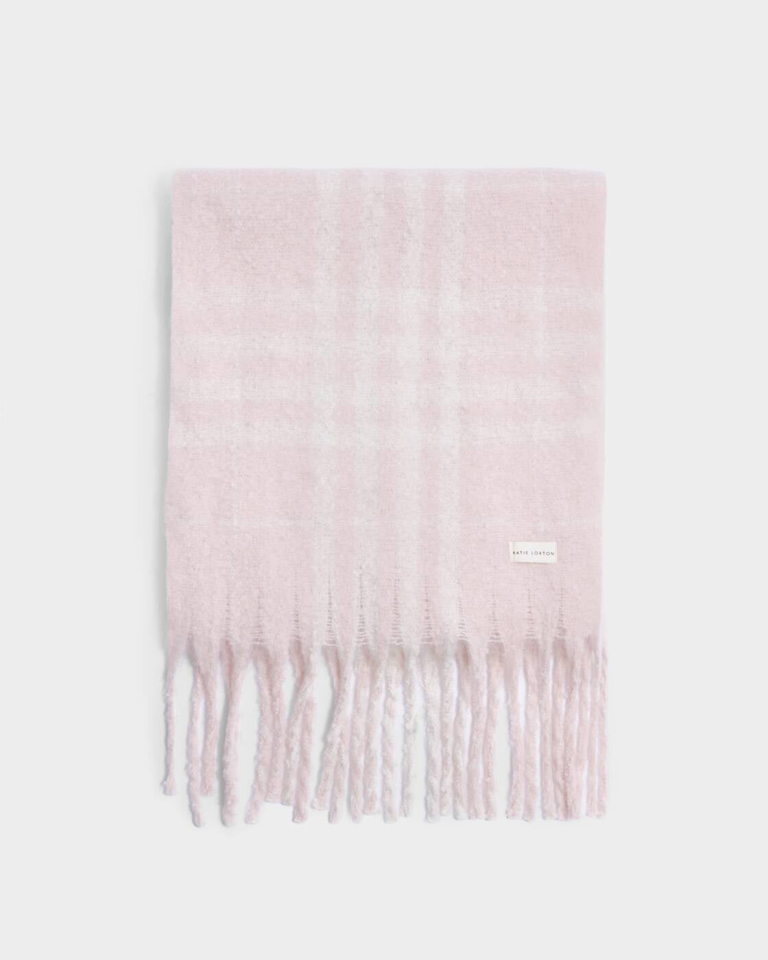 Katie Loxton Blush Pink & White Plaid Recycled Striped Tassel Scarf