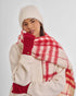 Katie Loxton Off White & Red Plaid Recycled Striped Tassel Scarf
