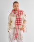 Katie Loxton Off White & Red Plaid Recycled Striped Tassel Scarf