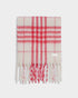 Katie Loxton Off White & Red Plaid Recycled Striped Tassel Scarf