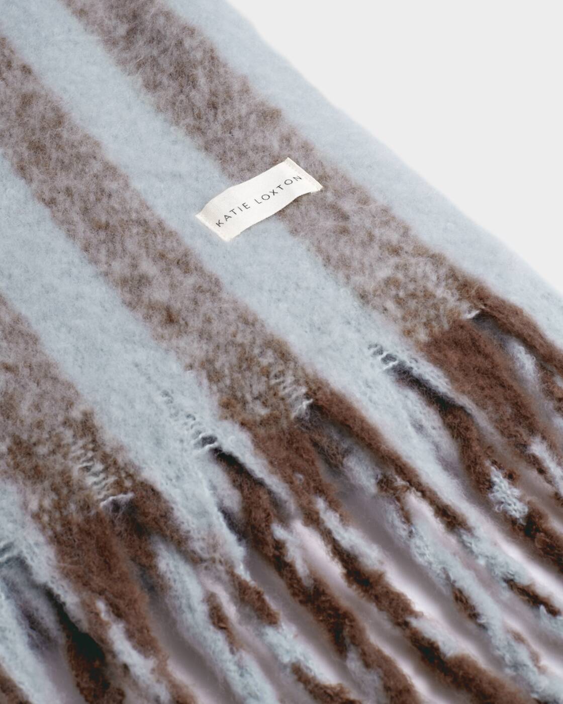 Katie Loxton Blue & Brown Recycled Striped Tassel Scarf