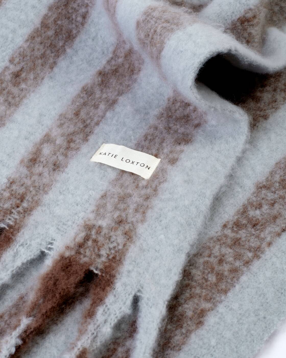 Katie Loxton Blue & Brown Recycled Striped Tassel Scarf