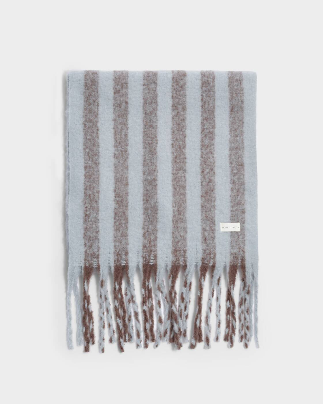 Katie Loxton Blue & Brown Recycled Striped Tassel Scarf