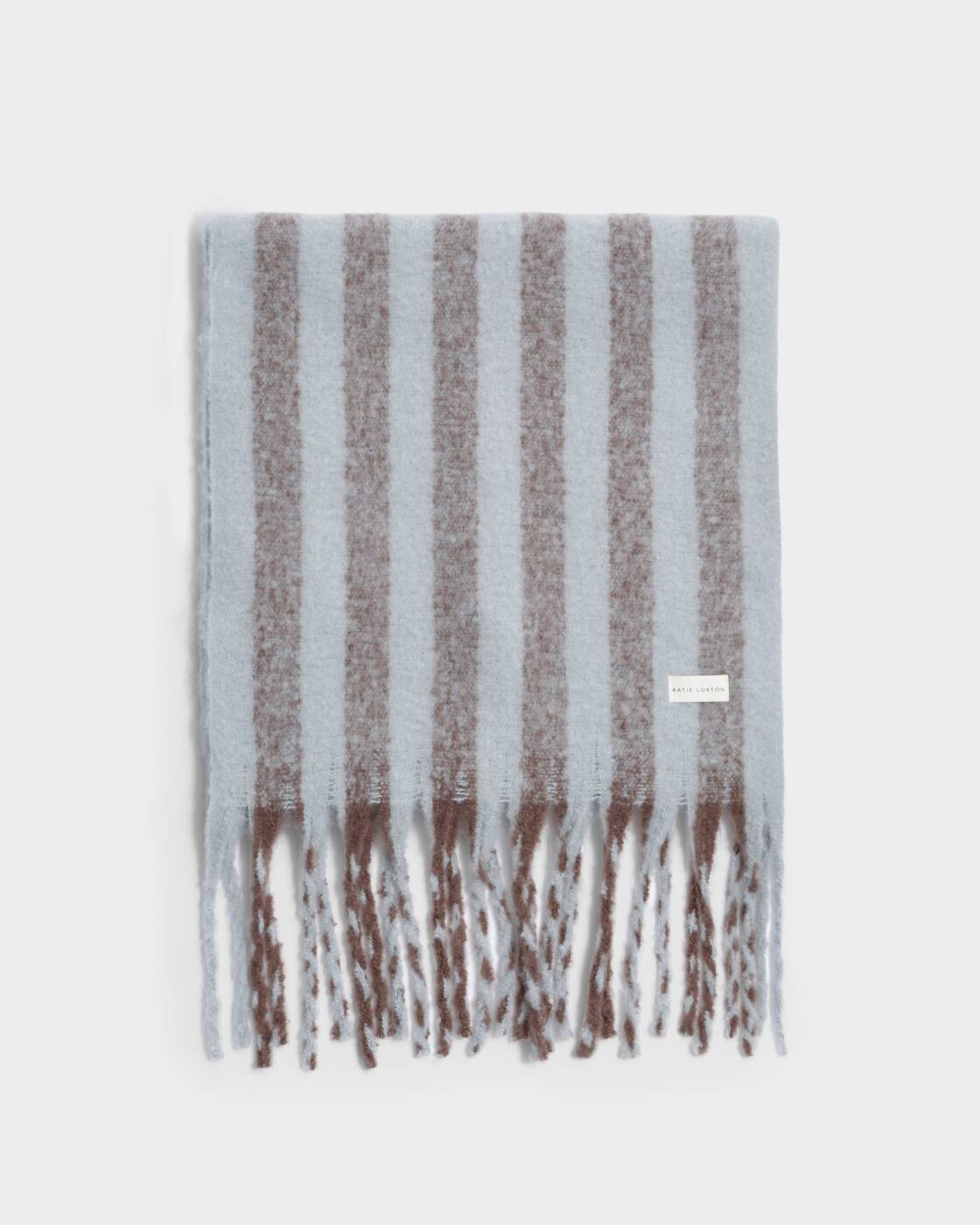 Katie Loxton Blue & Brown Recycled Striped Tassel Scarf