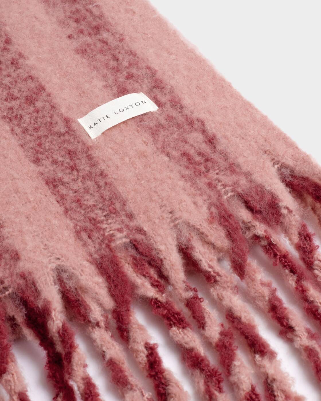 Katie Loxton Pink & Cherry Recycled Striped Tassel Scarf