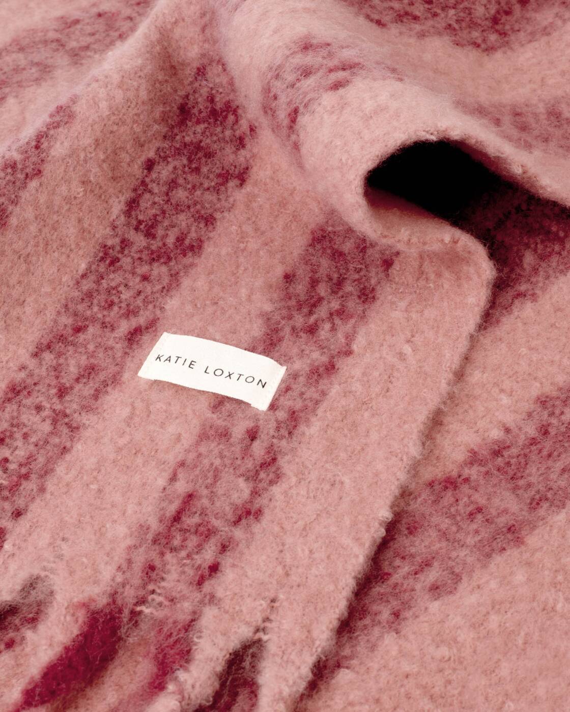 Katie Loxton Pink & Cherry Recycled Striped Tassel Scarf