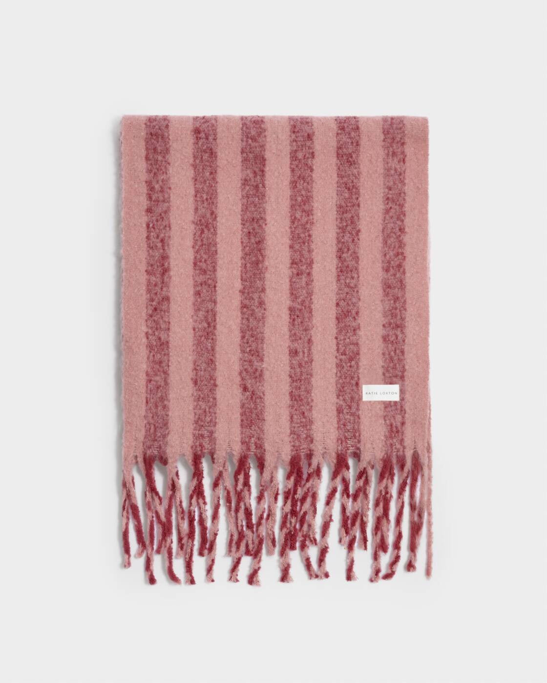 Katie Loxton Pink & Cherry Recycled Striped Tassel Scarf