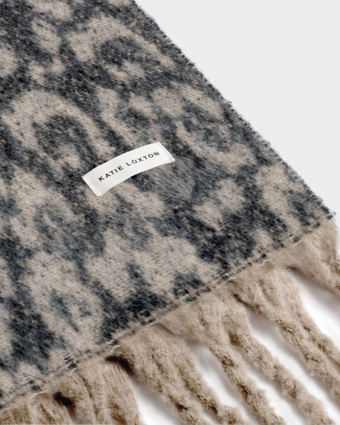 Katie Loxton Taupe & Chocolate Animal Recycled Checked Tassel Scarf