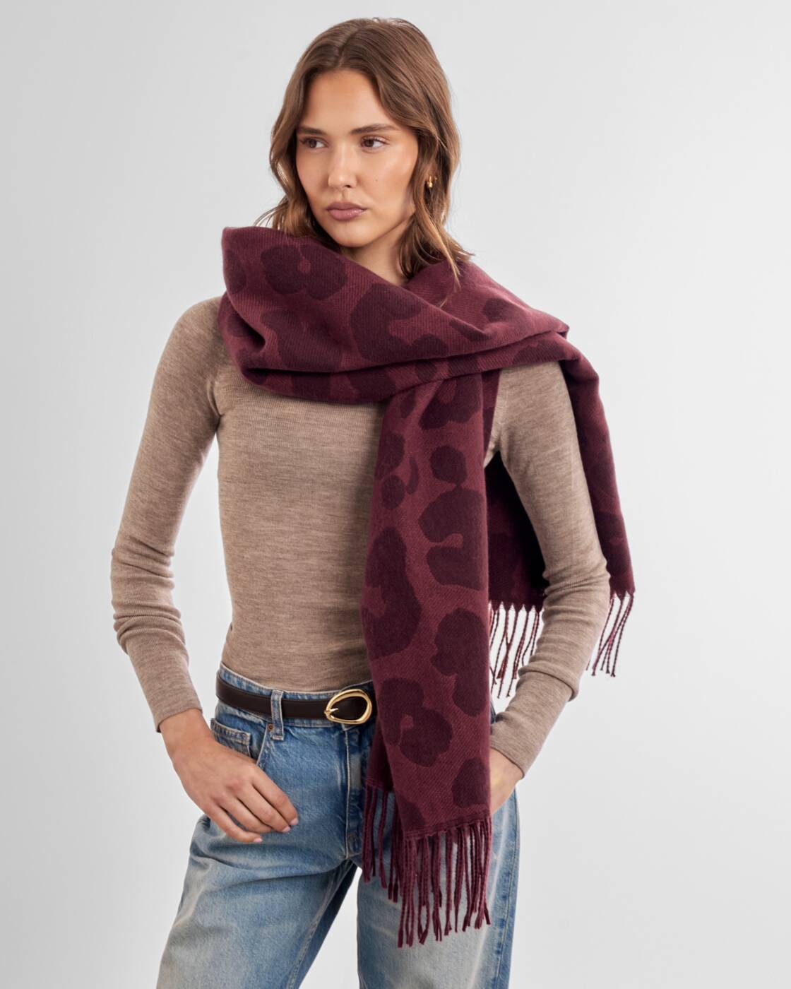 Katie Loxton Mauve & Cherry Leopard Printed Blanket Scarf