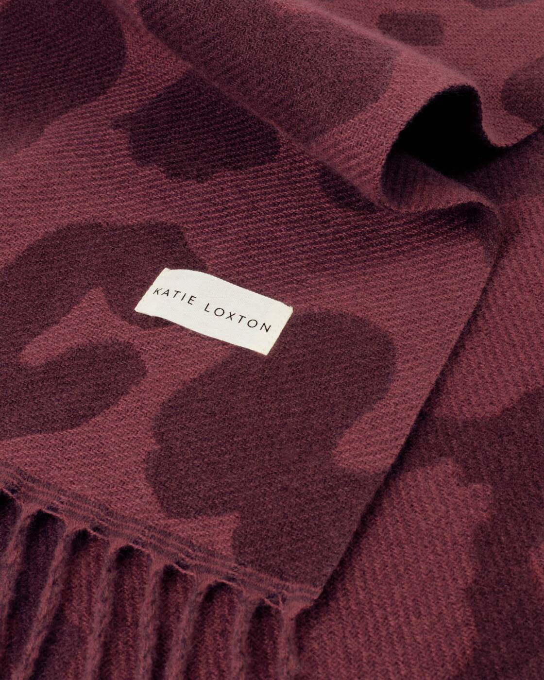 Katie Loxton Mauve & Cherry Leopard Printed Blanket Scarf
