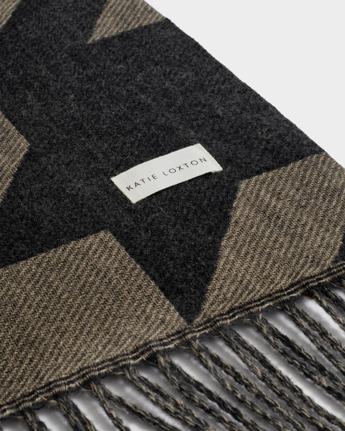 Katie Loxton Taupe & Black Houndstooth Printed Blanket Scarf