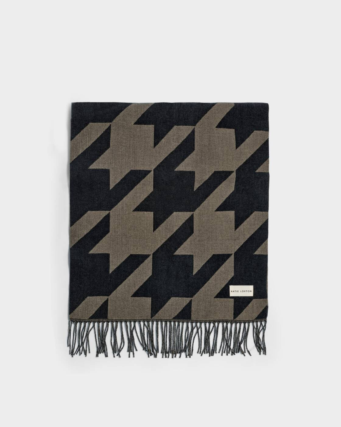 Katie Loxton Taupe & Black Houndstooth Printed Blanket Scarf