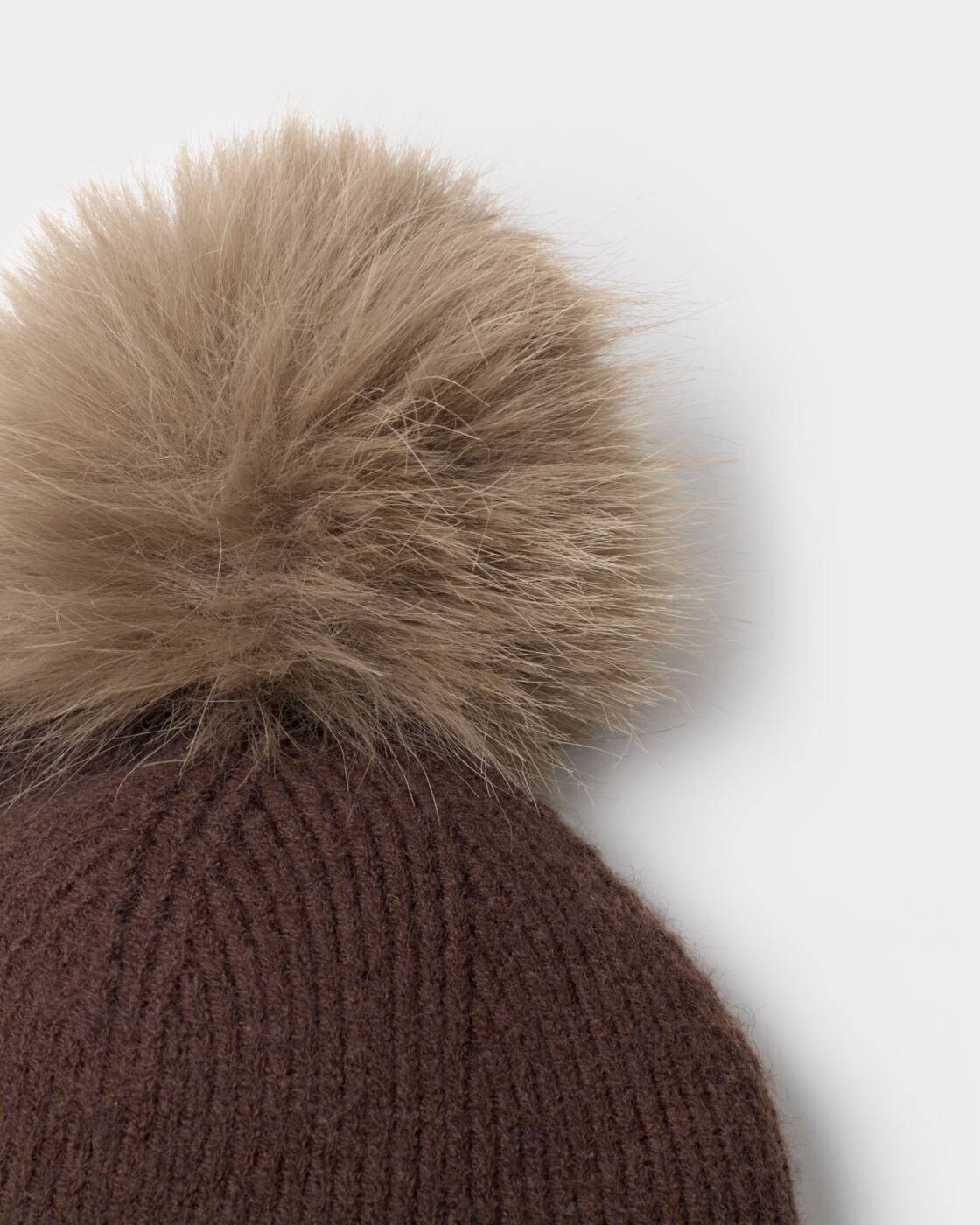 Katie Loxton Chocolate Whipstitch Pom Pom Knitted Hat